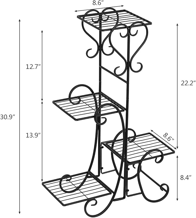 Plant Stand Indoor Outdoor, 4 Tier Metal Flower Pot Holder Shelves for Multiple Plants, Multi Tiered Planter Rack Display Shelf for Patio Garden Living Room (YH-CJ007)