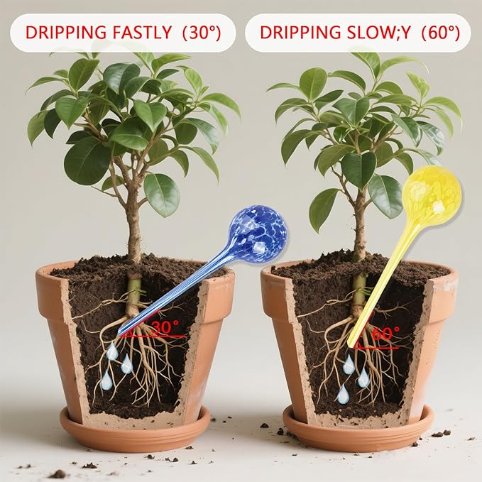Plant Watering Globes Set of 4,Medium Glass Self Watering Globes for Indoor & Outdoor Plants Vacation Plant Care Automatic Watering Bulbs Self Watering Planter Insert