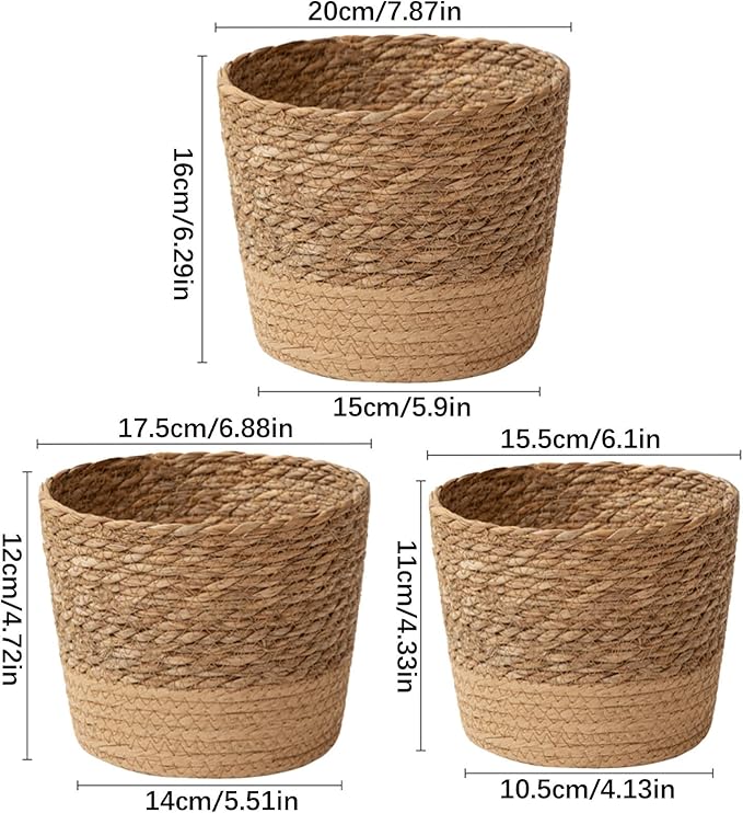 Jute Rope Plant Basket Indoor Modern Woven Flower Pot Basket Seagrass Storage Organizer Planter Rustic Decorative Plant Containers Cover Laundry Bin for Porch Living Room Entryway (7.87×7.87×6.29Inch)