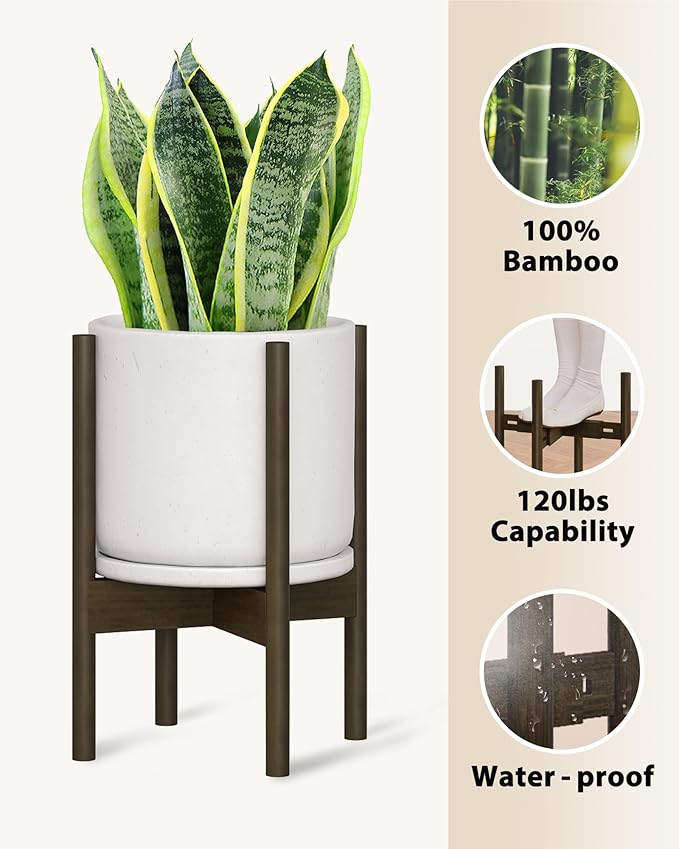 GENTINGBRO Adjustable Plant Stand Indoor, Bamboo Plant Stand Fits 8 9 10 11 12 Inches, Small Corner Planter Holder for Indoor Plants, Single Floor Plant Stands for Living Room Balcony, Tea Brown Tall