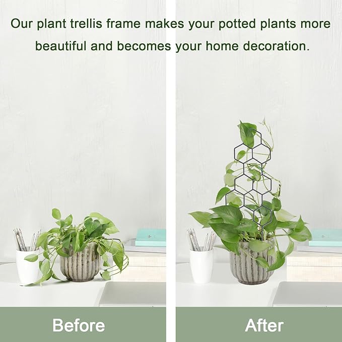 WellSign Small Trellis for Potted Plants, 15.94 inch Metal Plant Trellis for Climbing Plants Indoor Pot Honeycomb Shape Lattice for Ivy Vines Hoya Houseplants Flower 2 Pack
