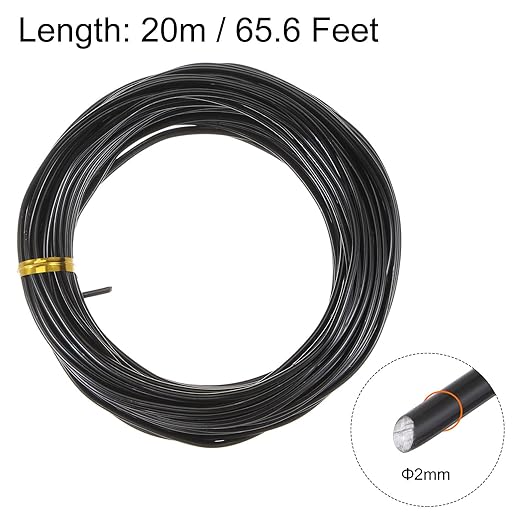 HARFINGTON Bonsai Training Wire 2mm Total 20mm 66 Feet Anodized Aluminum Wire Corrosion Resistant Garden Wire for Plants Bonsai Trees Shaping Bending Indoor, Black