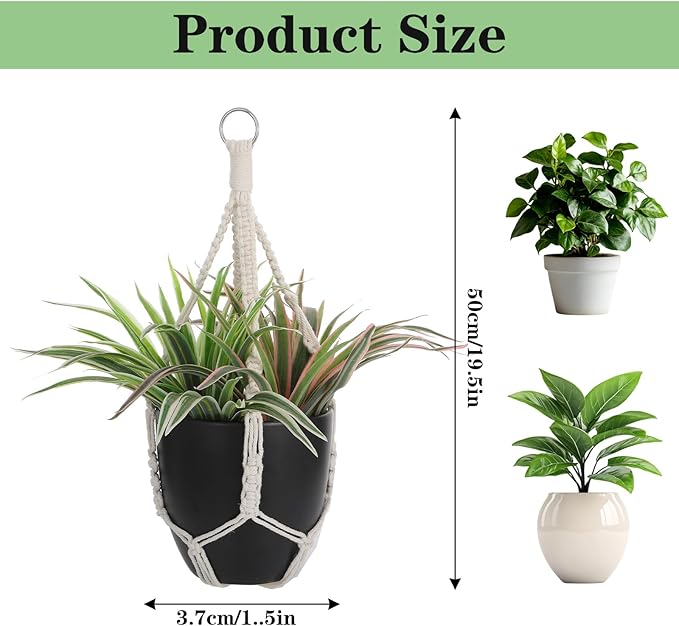 Handmade Macrame Plant Hangers, 2 Pack Cotton Boho Hanging Planters Baskets Plant Holder 19.6 Inch White Rope Flower Pot Holders for Indoor Outdoor Decor