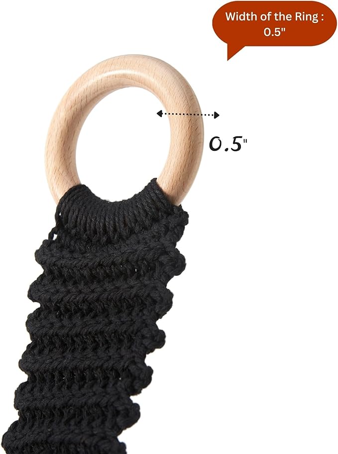 Handmade Crochet Dish Towel Holder for Kitchen & Bathroom, Decorative Boho Macrame Kitchen Towel Hanger Loop Ring Makes a Unique Gift for Birthday Thanksgiving Day 11 Inches (Black)
