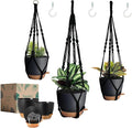 Bouqlife 3 Pack Self Watering Hanging Planters Macrame Plant Hangers with Indoor Flower Pots, 3 Different Size Hanging Basket, Plant Hanger with Hooks for Garden Home Decor Black
