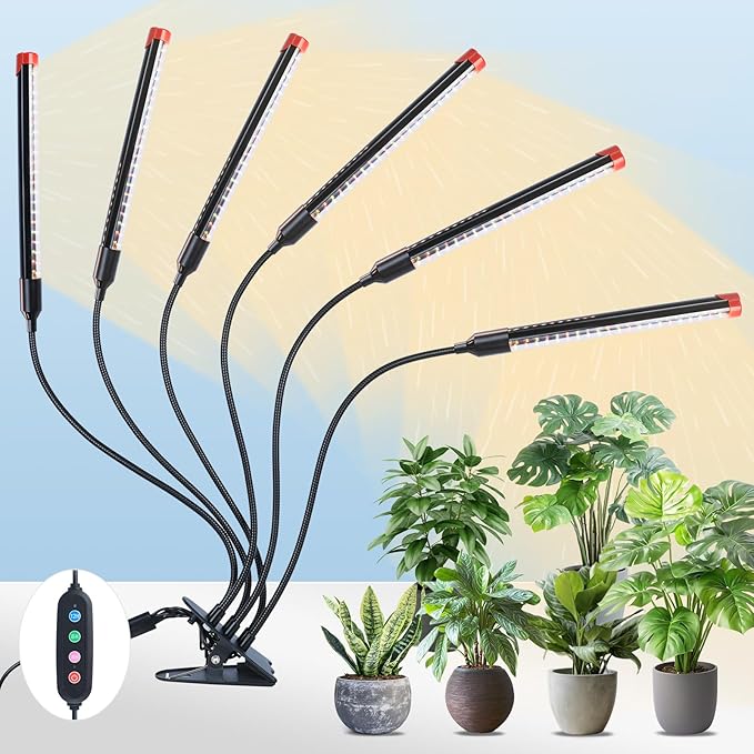 FECiDA Gamechanger 2026 54 Watt Power Draw, NO Need Adapter, 6Head Strong Clip Grow Lights for Indoor Plants with 4/8/12/16/20H Timer, LED Plant Growing Lamps for Houseplants, Bonsai, Seed Starting