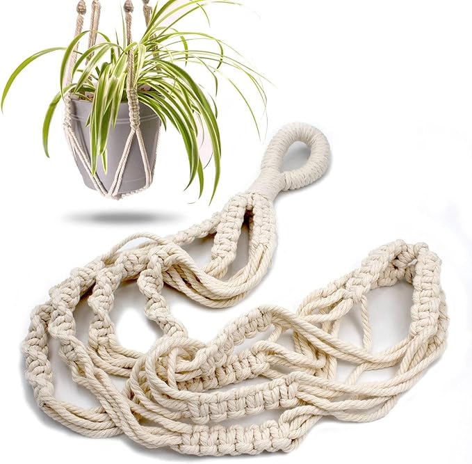 Macrame Plant Hanger with Short Rope (No Tassel) - 23 Inch - Cotton Macrame Cord for Boho Decor Flower Pots - Bohemian Chic Home Decor, Simple Indoor Outdoor Hanging Houseplants or Terrarium | 1 Pack
