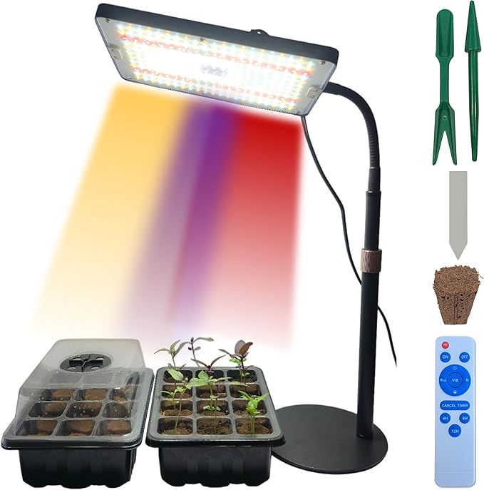 Seed Starter Kit with Grow Light – 2 Seed Starter Tray with Dome, Indoor Seed Starting System with LED Grow Light for Seedlings, Timer & Remote, 2 Kits Included