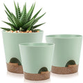 YNNICO Indoor Self Watering Planters with Drainage Holes and Saucers, 9,8, 7.5 Inches, Green, 3 Pots (Springgreen)