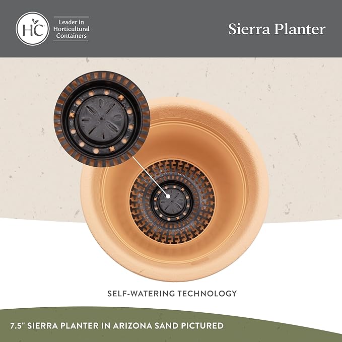 The HC Companies Sierra Round Self-Watering Pot - Lightweight Plastic Planter for Herbs & More - Durable Plant Pots for Indoor Plants & Outdoor Plants (13” Rustic Redstone, Pack of 2)