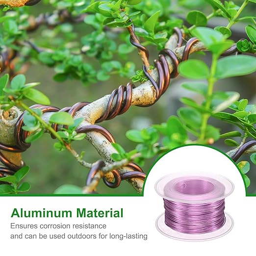 HARFINGTON Bonsai Wire Anodized Aluminum Training Wire Roll 0.8mm Gauge 98ft Length Bendable Bonsai Tree Wire for Garden, Horticulture, Landscape, Planting, Light Pink