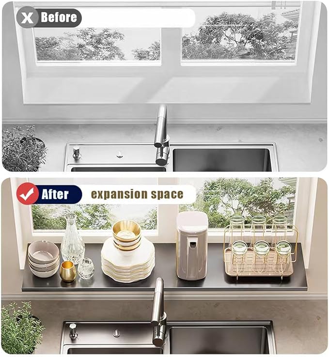 Window Sill Extender Plate, 23.6inch Carbon Steel Storage Shelf, Heavy Duty Countertop Extension Board with Magnetic Base for Kitchen Organization Storage (23.6x7.8in/60x20cm)