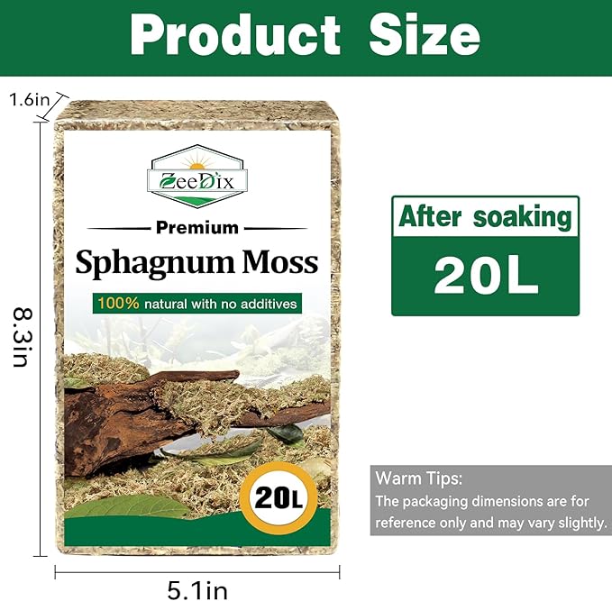ZeeDix 20L Premium Sphagnum Moss for Plants Indoor, New Zealand Sphagnum Moss for Orchid Potting Mix Terrarium Succulent Carnivorous Ferns Hosta Garden & Reptile Habitat