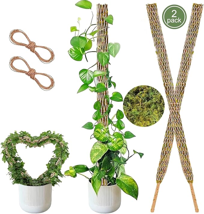 Moss Pole 2 Pack 30inch Moss Pole Monstera Plant Support Bendable Moss Pole for Plants Tall Plant Moss Pole,Moss Pole for Plants Indoor,Monstera Moss Pole