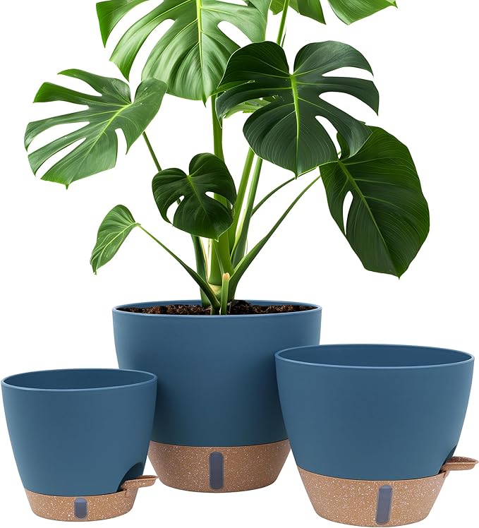 montresor 12/10/8 Inch Self Watering Pots for Indoor Plants Plastic Large Plant Pots for Outdoor Plants, Water Level Window & Spacious Reservoir Flower Pots Decorative Planter with Drainage and Tray