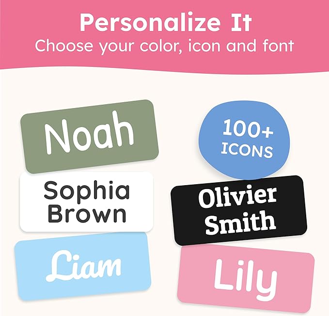 Personalized Name Labels for Kids (210 Labels) - Durable & Waterproof Custom Name Stickers for Clothing Tags, School Supplies, Camp & Daycare - Solid Colors (1.2”x0.5”)