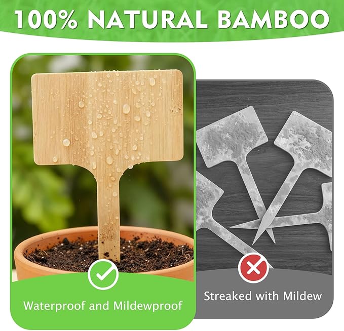 Hicarer 15 Pcs 9.4" x 5" Extra Large Bamboo Garden Markers, Natural Wood T-Type Large Plant Labels for Herbs, Flowers & Vegetables – Easy to Read Full-Size Tags for Garden Outdoor