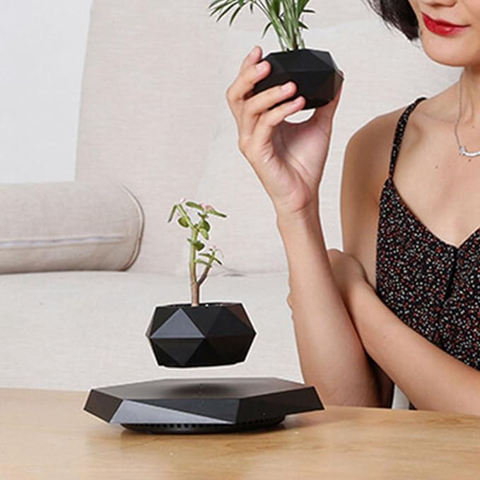 Floating Plant Pot Resin with 360 Degree Rotation, Magnetic Levitating Planter for Indoor Bonsai - Silent Levitation, Modern Desk Decor, Perfect for Home and Office