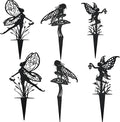 Decorative Garden Stakes， Fairy Garden Stakes, Butterfly Fairy Stakes for Weather Resistant Black Metal Outdoor Decorative Art for Women Gift (Matte Black, 6P-A)