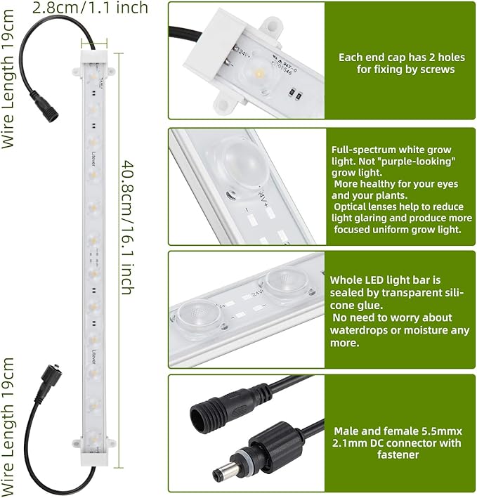 Litever Grow LED Light Strip Kits for Plants, 36W with Timer, Full Spectrum White Grow Lights, Easy Installation. Good for Indoor Plants Grow Shelf, Greenhouse, Grow Cabinets
