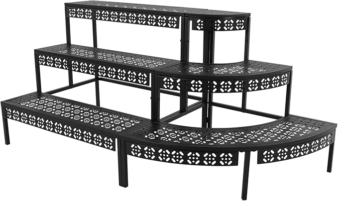3 Tier Plant Stand for Indoor Outdoor, Large Capacity Iron Plant Shelf Stand for Multiple Potted Plants with Stepped Design,35.43/43.31/51.18in,Vintage Black Fan Shape Garden Stands