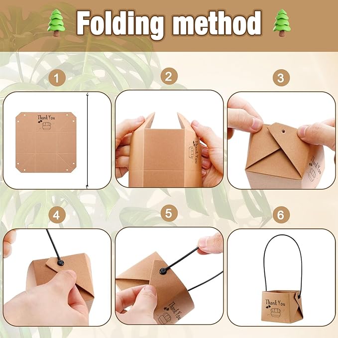50PCS Thank You Succulent Wrap, Fits 2 Inch Pots Succulent Wrap Bag with Plastic Handle Kraft Paper Sleeve Succulent Tags for Shower Party Favors Ideas (50PCS-Thank You)