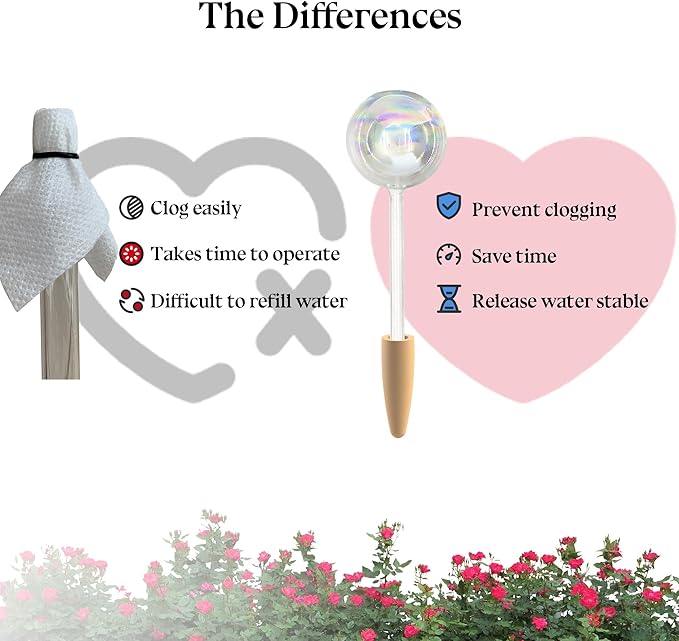 HyJeryty Non-Clogging Iridescent 2 Pack Ball Plant Watering Globes with Terracotta Spikes, Hand Blown Glass Self Watering Planter Insert Plant Watering Devices Bulbs for Indoor and Outdoor Plants