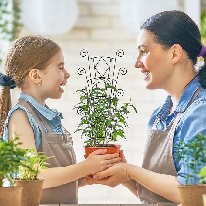 Yhtpouqe 4 Pack Stackable Metal Plant Trellis for Climbing Plants Outdoor/Indoor - Sturdy Garden Trellis for Potted Plants, Vine Support Stakes with Rustproof Design- Decorative Plant Support