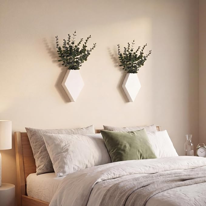 Chunful 2 Pcs Wooden Wall Planter Decor Hanging Fake Plants Greenery Flowers Holder Vase Boxes for Wall Bohemian Farmhouse Room Kitchen Office Indoor Decoration(White,7.1 x 4.7 x 1.2 Inches)