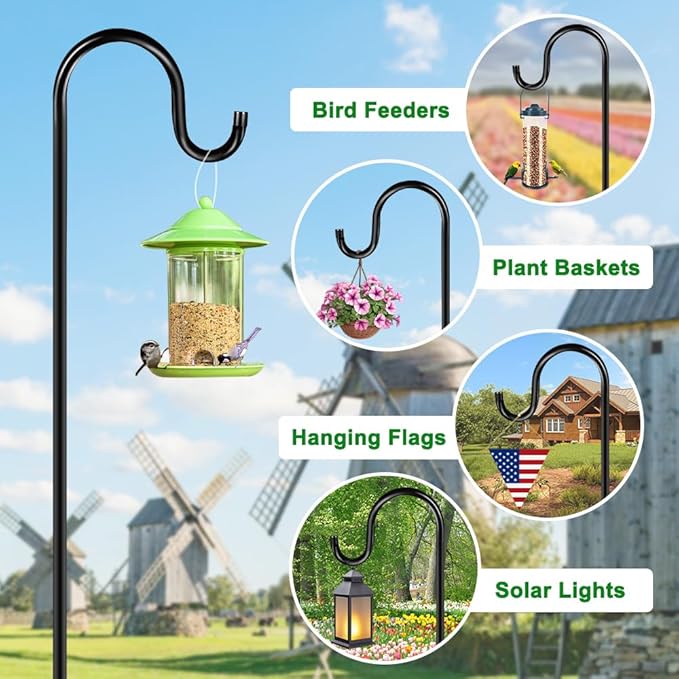 ANIDEER 60" Shepherds Hooks for Outdoor, Heavy Duty Bird Feeder Pole for Hummingbird Feeder, Hanging Lantern, Shepherds Hook for Bird Feeders for Outside with 7 Prongs Base,1 Pack