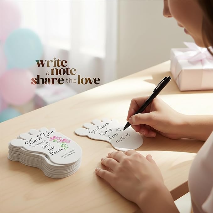 24pcs Pink Footprint-Shaped Gift Tags with Wildflower Seeds - Writable Gift Wrap Tags for Baby Showers, Mother's Day Present, Party Favors, DIY Crafts, & Earth Day Decorations