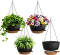 UOUZ 4 Pack 8 Inch Self Watering Hanging Planters for Indoor Outdoor Plants，Hanging Pots for Plants with Drainage Removable Tray, Hanging Baskets Flower Pots for Pothos Spider Garden Black with Brown