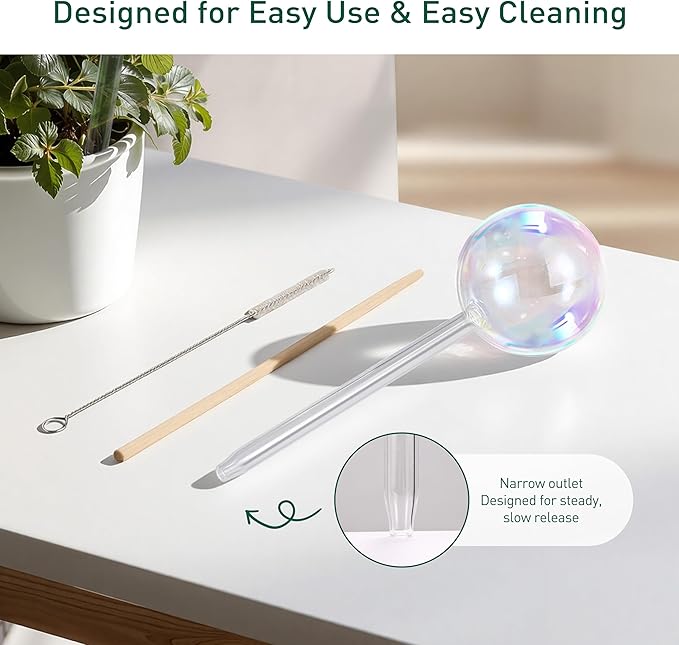Soilagua Large Extra-Thick Clear Glass Plant Watering Globes, Rainbow Gradient Self Watering Devices for Indoor & Outdoor Plants, AutomaticWaterer Spikes, Perfect for Daily or Vacation Use, 6-Pack