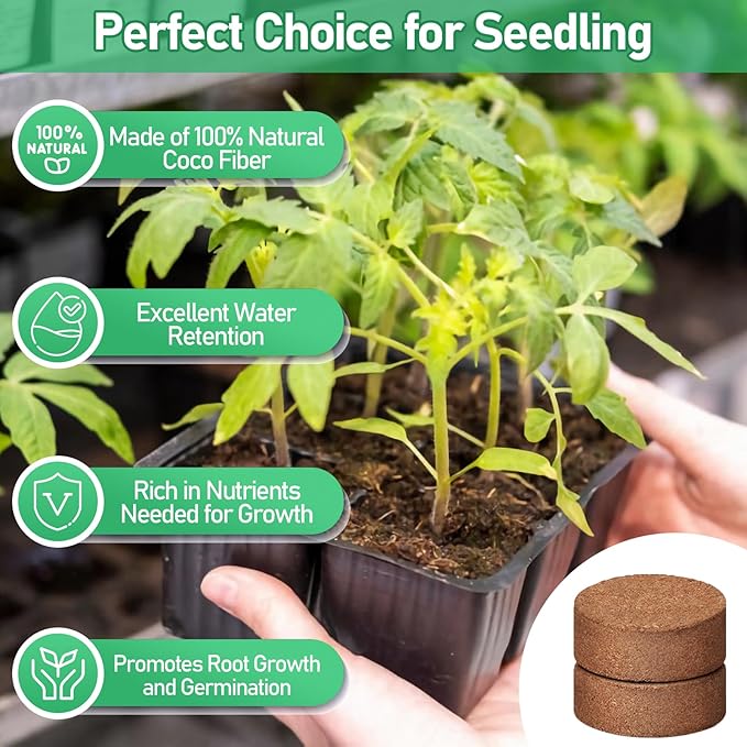 Legigo 50 Pcs 50mm Coco Coir Pellets Seed Starter Soil Mix- Organic Coconut Coir Potting Soil Pods for Seedling, Coco Peat Soil Discs for Indoor & Outdoor Plants Bonsai Herbs Vegetables and Flowers