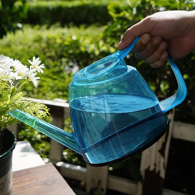 1.5L Plastic Blue Watering Can with Long Spout & Wide Oval Mouth, Comfort Grip, Indoor Outdoor Plant Watering Pot for Garden Flowers & Houseplants