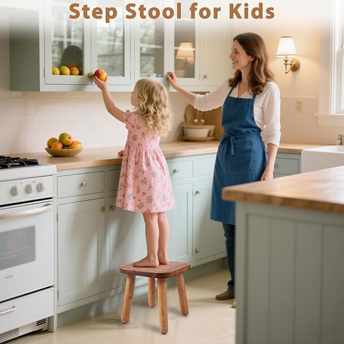 Wooden Step Stool, Indoor Plant Stand, Wood Legs Detachable for Plant Stand, Stable 9.3” Tall Flower Holder for Heavy Pots, Gardening Display for Decor Living Room Patio -Walnut