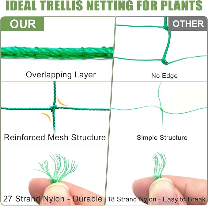 Trellis Netting, Heavy Duty Garden Netting for Trellis for Climbing Plants Outdoor, 16.5x6.6Ft Plant Netting for Cucumber, Tomato, 27 Strands & 4x4 IN Mesh, Grow Net for Vine, Fruits, Vegetables, Bean