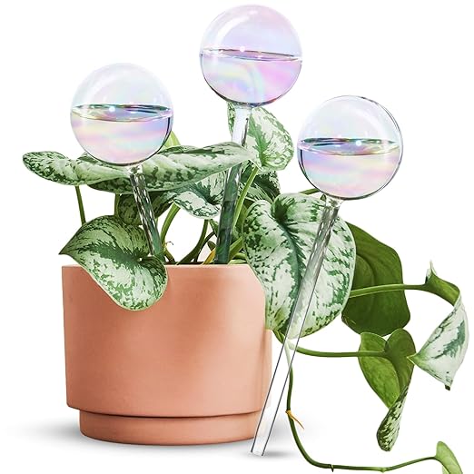 Tomorotec [3PCS] Light Iridescent Rainbow Gradient Color Clear Glass Self-Watering System Spikes, Automatic Plant Waterer Bulbs