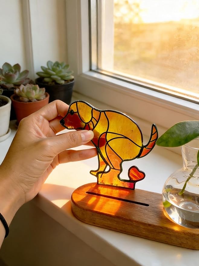 Handmade Dog Propagation Stations： Funny Hydroponic Vase with Wooden Stand for Indoor Plants, for Plant Lovers Women Mom, Office Desk & Home Decor