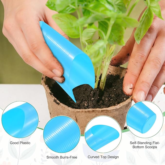M METERXITY 6-Pack Bonsai Soil Scoops, Plastic Garden Soil Scoops Bucket Shovel Potting Scoopers for Transplanting/Flower Planting/Plant Succulent, Colorful Small Gardening Tools [Blue]