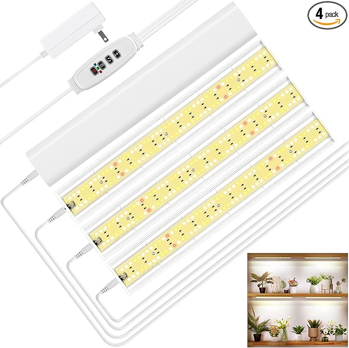 FOXGARDEN Grow Light, Full Spectrum Plant Light Strip for Indoor Plants, 384 LED Bright Grow Lamp with Auto On/Off Timer 4/8/12H, 4 Switch Modes, 10 Dimmable Brightness, 4 Packs