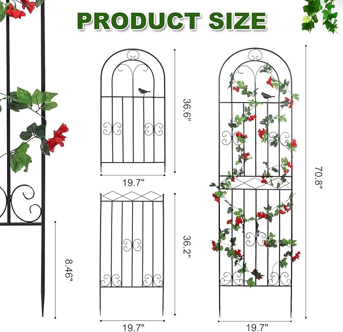 4 Pack 70.8" H x 19.7" W Metal Garden Trellis with Black Coating, Wire Lattice Grid Panel for Climbing Plants Outdoor Roses Vine Cucumbers Vegetables Flower Support (70.8" H, 4 Pack)