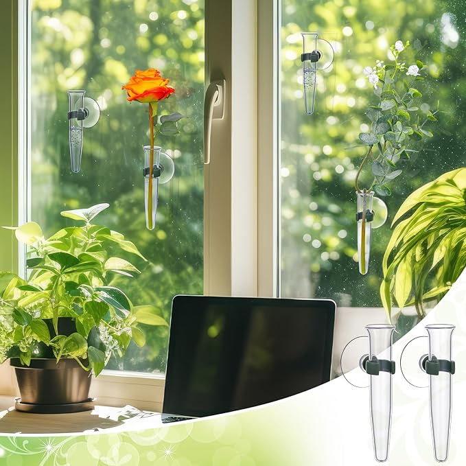 10 Pcs Window Propagation Stations Plant Propagation Tubes with Suction Cups Window Floral Water Tubes Easy to Install Clear Wall Hanging Terrarium Gifts for Plant Flower Lovers