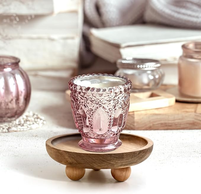 Vaveren Small Wooden Riser Wooden Pedestal for Display Tray Display Riser for Entry Table Farmhouse Kitchen Tabletop Centerpieces , Round 12.9x4cm