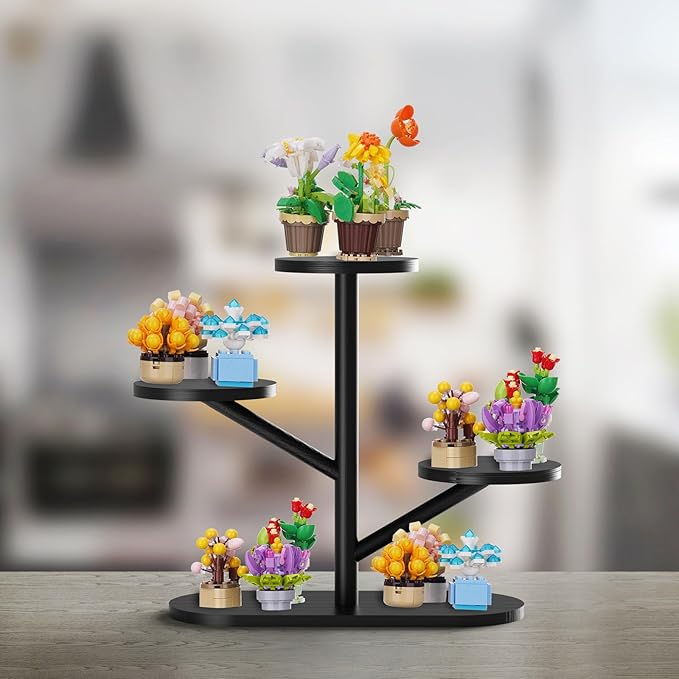 NiHome Tree-Shaped Bamboo Display Stand for LEGO Botanical Collection Sets, Multi-Tier Showcase Figurine Display Shelf Riser for Collectibles and Room Decor, Perfume Riser Holder, Tabletop Plant Stand