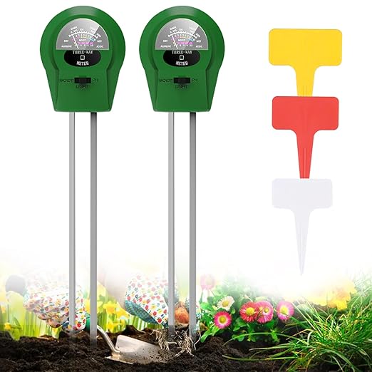 2Pcs Soil Moisture Meter,3 in 1 Moisture Meter for Plants, Tester for Moist, Light,Nutrients, pH, Soil Test Kit, Great for Garden, Lawn, Farm, Indoor & Outdoor Use, No Battery Required