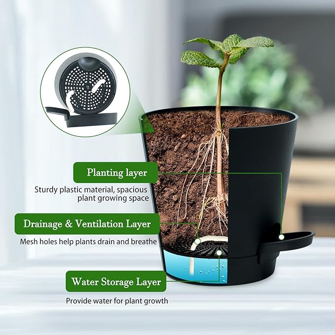 Koalaime 3 Sets Wall Planters for Indoor Plants Geometric Hanging Planters for Indoor Plants - Self-Watering Flower Pots with Black Metal Holder, Mounted Succulent Planter, 5" Black Plant Pot