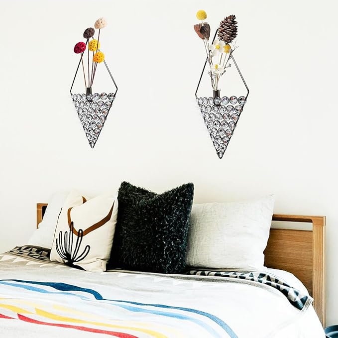 2 Pcs Boho Wall Decor Hanging Planters Bling Jeweled Wall Mounted Metal Wall Decor Modern Home Decor Display Wall Art Bedroom Bathroom Living Room-15.7 inch