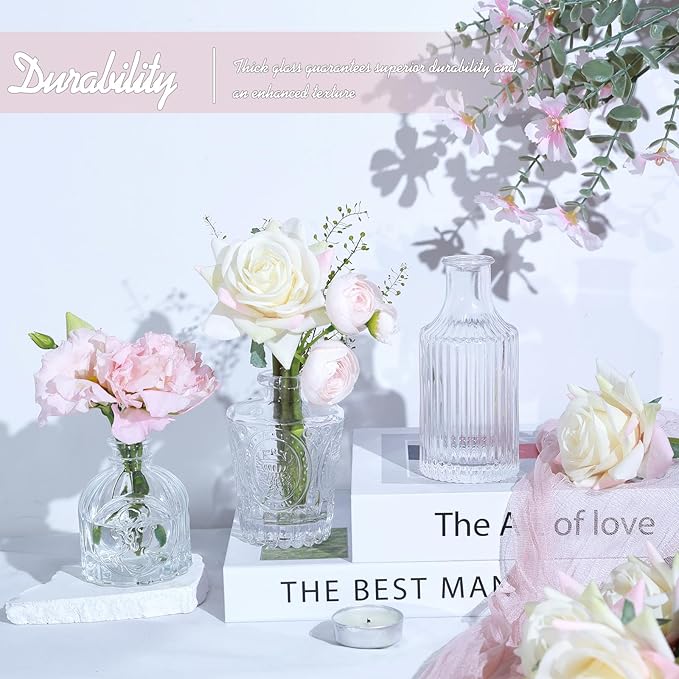 TBWIND Glass Bud Vase Set of 24, Small Clear Flower Vases for Centerpieces in Bulk, Mini Vintage Vase for Wedding Decor, and Home Table Décor