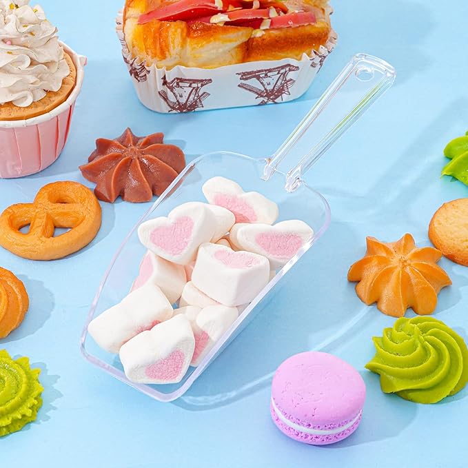 4Pcs Clear Plastic Ice Scoop for Freezer, Mini Candy Popcorn Scoops for Buffet Food Dry Goods, Flour Scoops for Canisters, 7.5 In (Clear)